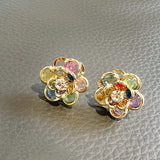 Colorful Crystal Flower Petal Earrings for Women