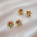 Colorful Crystal Flower Petal Earrings for Women