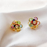 Colorful Crystal Flower Petal Earrings for Women