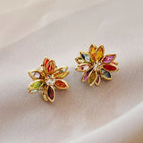 Colorful Crystal Flower Petal Earrings for Women