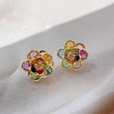 Colorful Crystal Flower Petal Earrings for Women