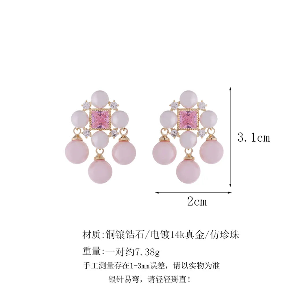 French Vintage Lolita Pearl Zircon Earrings Retro Literary Banquet Accessories