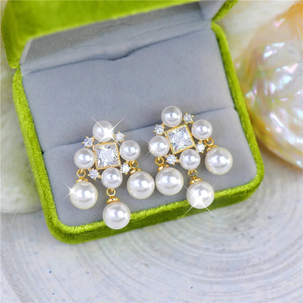 French Vintage Lolita Pearl Zircon Earrings Retro Literary Banquet Accessories