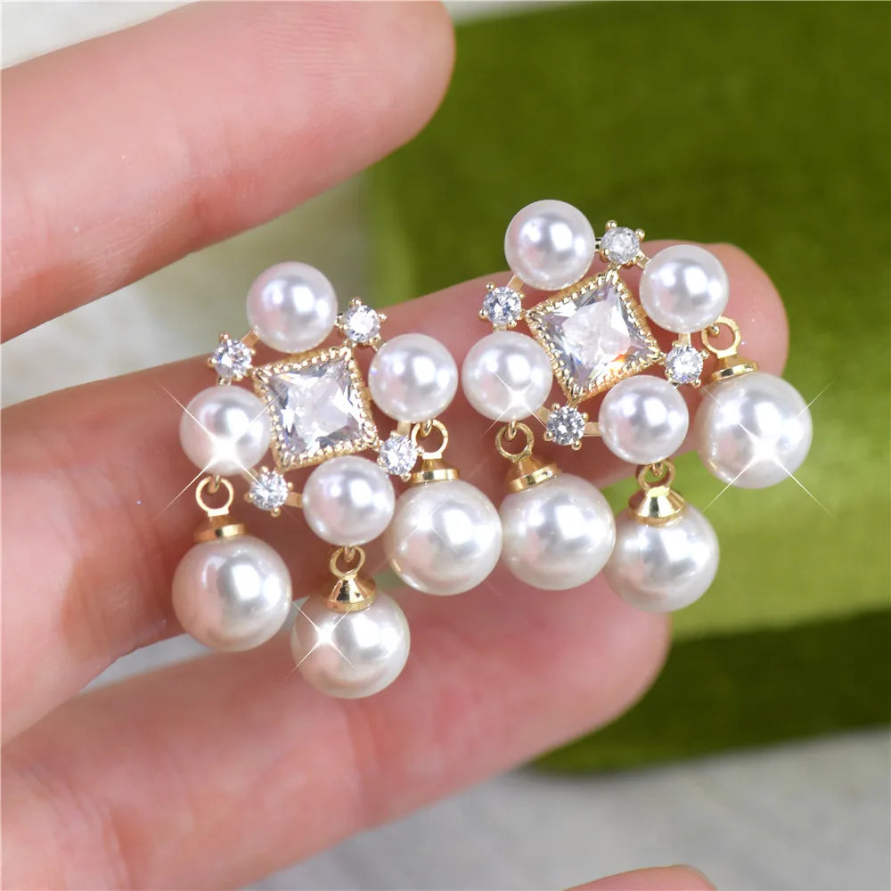 French Vintage Lolita Pearl Zircon Earrings Retro Literary Banquet Accessories