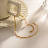 French Natural Freshwater Pearls Stainless Steel Bracelet