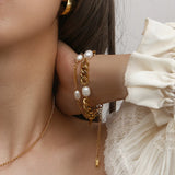 French Natural Freshwater Pearls Stainless Steel Bracelet