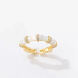 French Zircon Opal Bamboo Ring for Women Adjustable Accessory