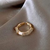 French Zircon Opal Bamboo Ring for Women Adjustable Accessory