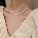 French Retro Freshwater Pearl Heart Clavicle Chain Necklace