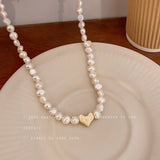 French Retro Freshwater Pearl Heart Clavicle Chain Necklace