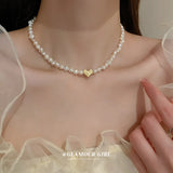 French Retro Freshwater Pearl Heart Clavicle Chain Necklace