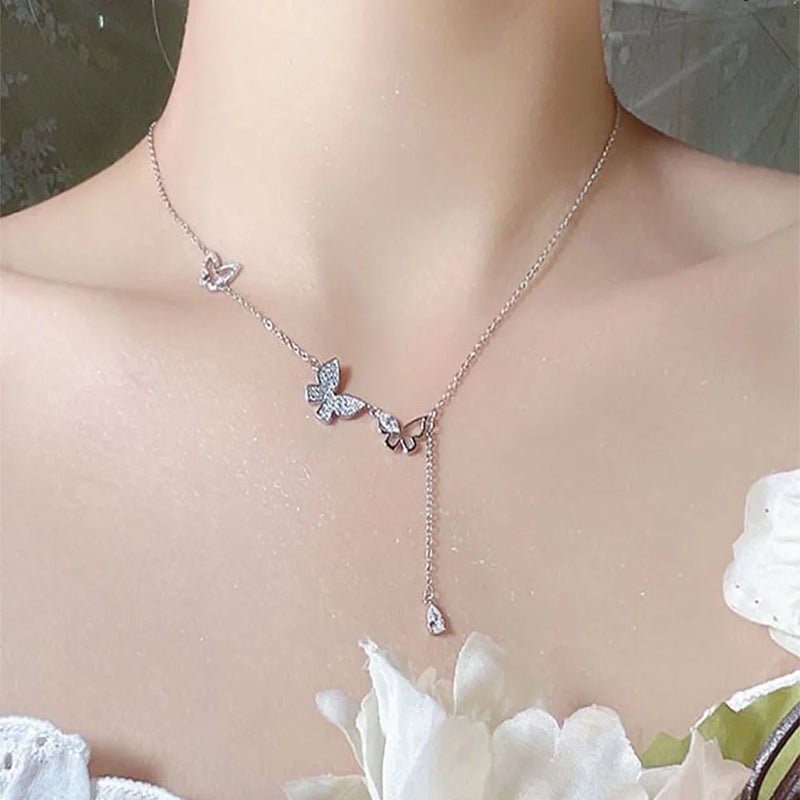 925 Sterling Silver Butterfly Zircon Necklace for Women - Elegant Jewelry Gift