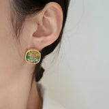 French Retro Clip Earrings Camellia S925 Silver Needle Stud Geometric Clips