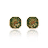 French Retro Clip Earrings Camellia S925 Silver Needle Stud Geometric Clips