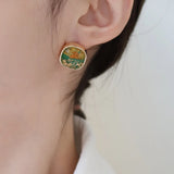 French Retro Clip Earrings Camellia S925 Silver Needle Stud Geometric Clips