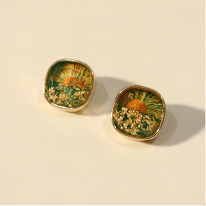 French Retro Clip Earrings Camellia S925 Silver Needle Stud Geometric Clips