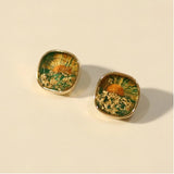 French Retro Clip Earrings Camellia S925 Silver Needle Stud Geometric Clips