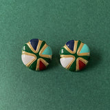 French Retro Colorful Dripping Oil Pearl Flowers Enamel Stud Earrings