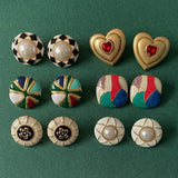 French Retro Colorful Dripping Oil Pearl Flowers Enamel Stud Earrings