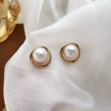 French Retro Round Pearls Clip Earrings No Piercing
