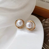 French Retro Round Pearls Clip Earrings No Piercing