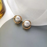 French Retro Round Pearls Clip Earrings No Piercing
