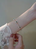 French Retro Green Crystal Pearl Flower Bracelet for Woman