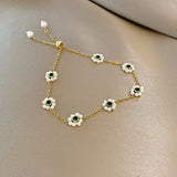 French Retro Green Crystal Pearl Flower Bracelet for Woman