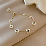 French Retro Green Crystal Pearl Flower Bracelet for Woman
