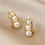 French Retro Pearl Earrings No Hole Female Temperament C Shaped Pearl Clip