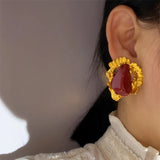 French Retro Large Pearl Stud Earrings Irregular Stone for Women