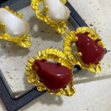 French Retro Large Pearl Stud Earrings Irregular Stone for Women