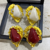 French Retro Large Pearl Stud Earrings Irregular Stone for Women