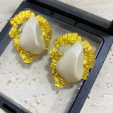 French Retro Large Pearl Stud Earrings Irregular Stone for Women
