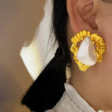 French Retro Large Pearl Stud Earrings Irregular Stone for Women