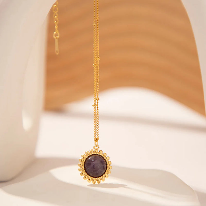 French Retro Palace Style Purple Gem Inlaid Pendant Necklace For Women