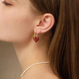 French Retro Romantic Wine Red Heart Pendant Earrings for Woman