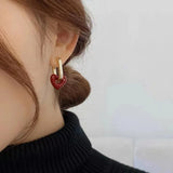 French Retro Romantic Wine Red Heart Pendant Earrings for Woman