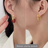 French Retro Romantic Wine Red Heart Pendant Earrings for Woman