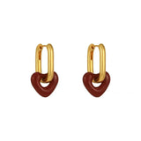 French Retro Romantic Wine Red Heart Pendant Earrings for Woman