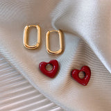 French Retro Romantic Wine Red Heart Pendant Earrings for Woman
