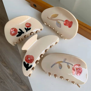 French Retro Beige Flower Catch Clip Artistic Style Women Hairpin