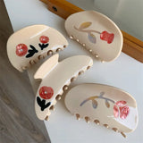 French Retro Beige Flower Catch Clip Artistic Style Women Hairpin