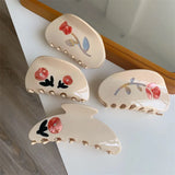 French Retro Beige Flower Catch Clip Artistic Style Women Hairpin