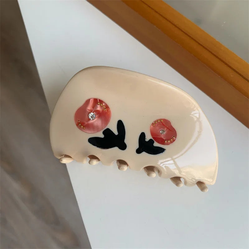French Retro Beige Flower Catch Clip Artistic Style Women Hairpin