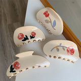French Retro Beige Flower Catch Clip Artistic Style Women Hairpin