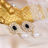 French Retro Style Vintage Water Drop Pearl Zircon Earrings