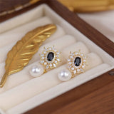 French Retro Style Vintage Water Drop Pearl Zircon Earrings