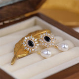 French Retro Style Vintage Water Drop Pearl Zircon Earrings