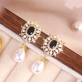 French Retro Style Vintage Water Drop Pearl Zircon Earrings